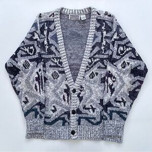 Vintage 80’s Method Cardigan Sweater Abstract Pattern Men’s Acrylic Cotton